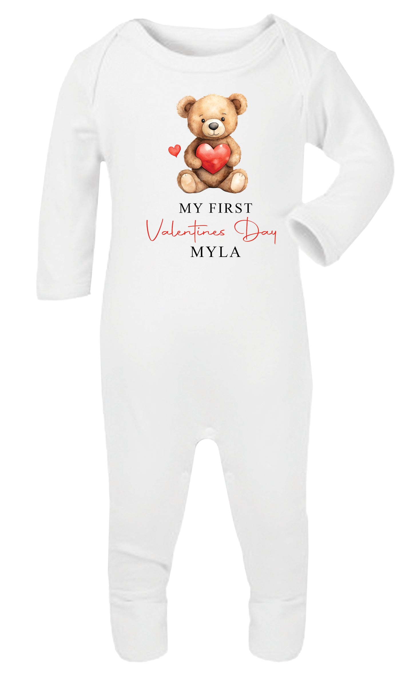 Valentines Personalised Baby Romper Sleepsuit - Bear Heart