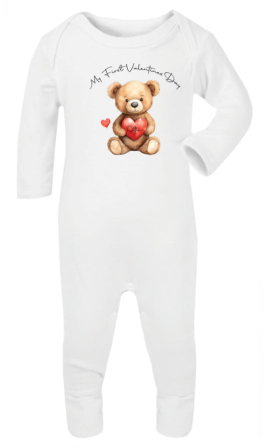 Valentines Personalised Baby Romper Sleepsuit - Name in Heart