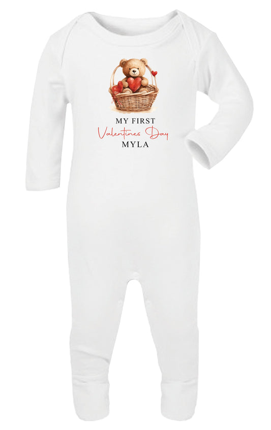 Valentines Personalised Baby Romper Sleepsuit - Bear Basket