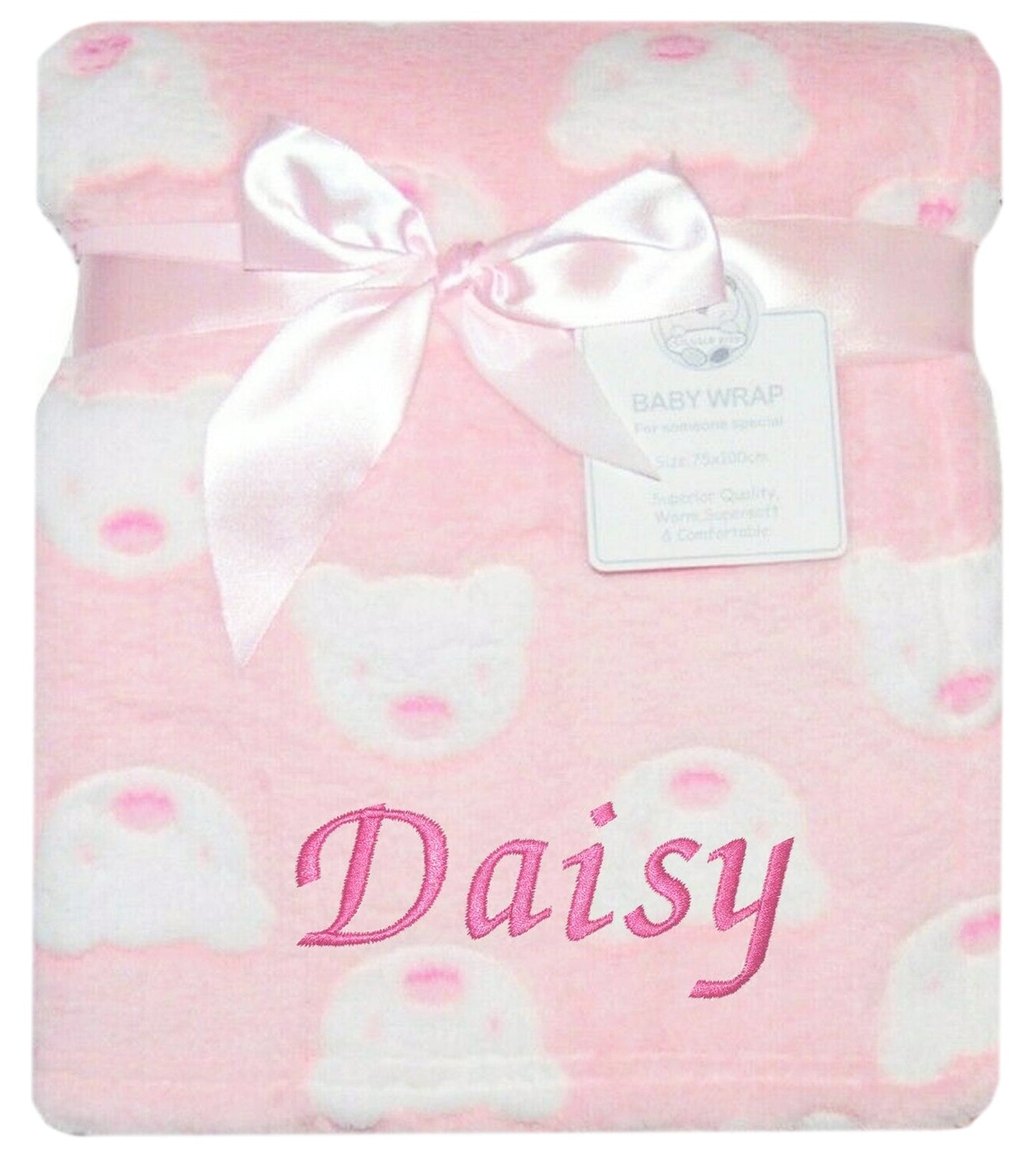 Personalised Baby Bear Face Blanket - Pink