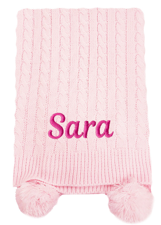 Personalised Baby Knitted Pom Pom Blanket - Pink