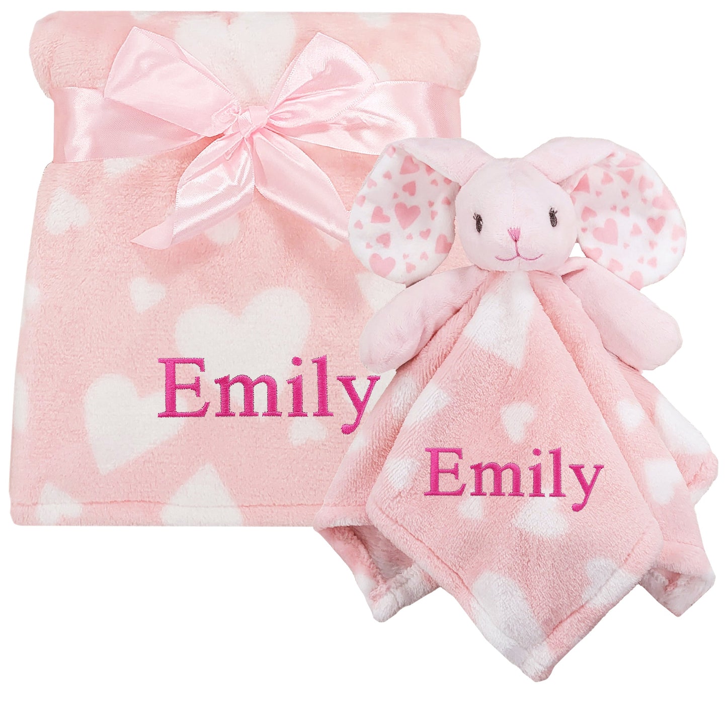 Personalised Baby Pink Heart Rabbit Comforter Blanket Set