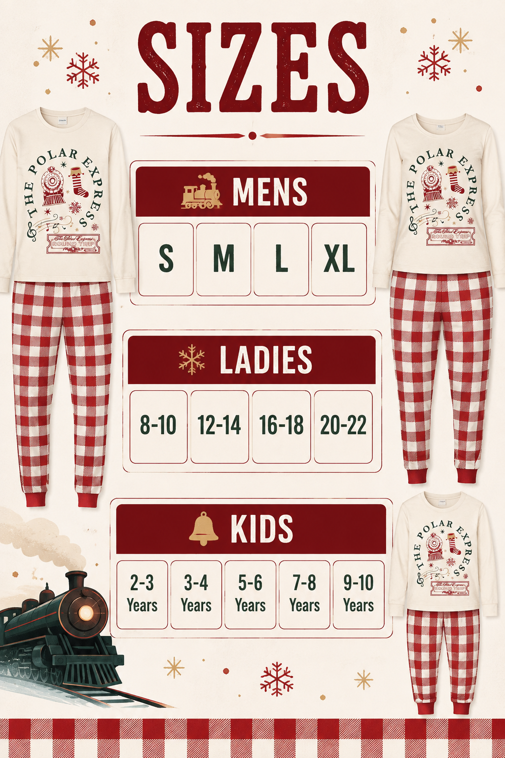 Polar Express Family Matching Christmas Pyjamas - Cream Check