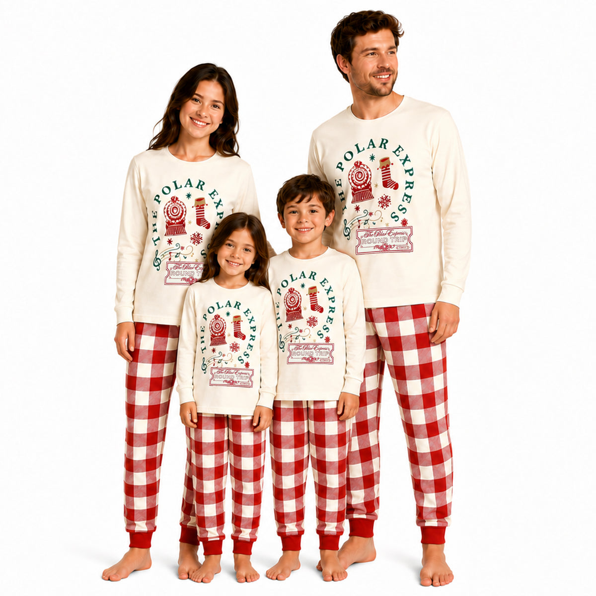 Polar Express Family Matching Christmas Pyjamas - Cream Check