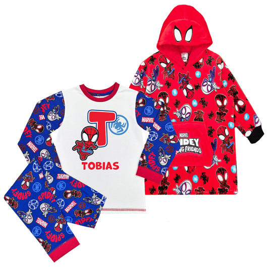 Personalised Spidey Boys Pyjamas & Hoodie Bundle - Initial & Name