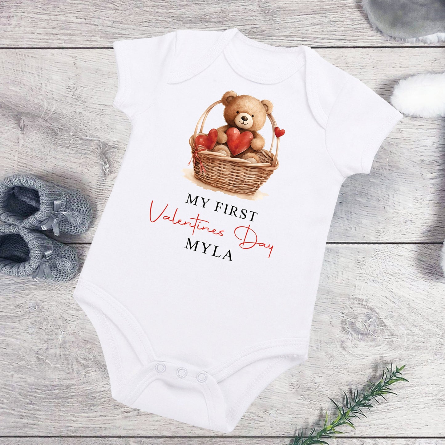 Valentines Personalised Baby Vest - Bear Basket