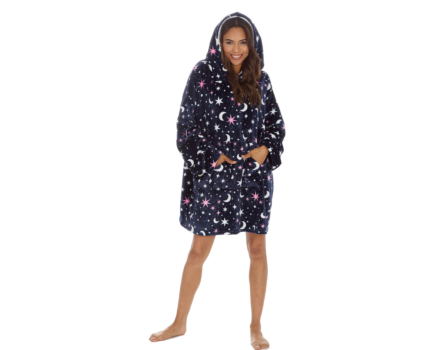 Ladies Oversized Fleece Hoodie - Moon & Stars