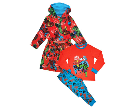 Boys Marvel Pyjamas & Dressing Gown Set Bundle