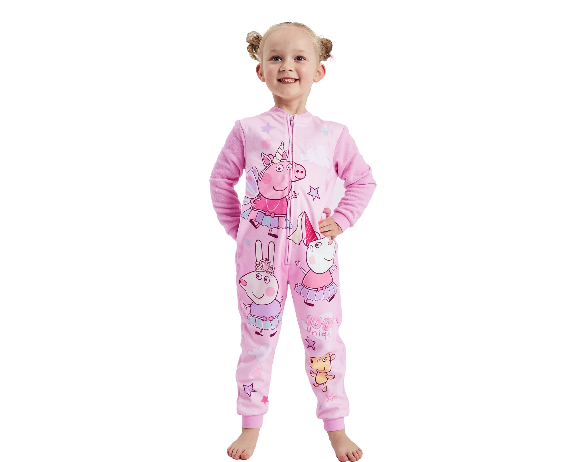 Pyjama Fille Peppa Pig - Ensemble Haut Gris Et Bas Violet Avec Cœurs Arc-en-Ciel