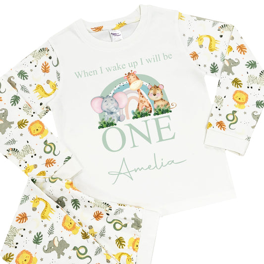 Personalised Jungle When I Wake Up Pyjamas - Jungle Sage Safari Rainbow