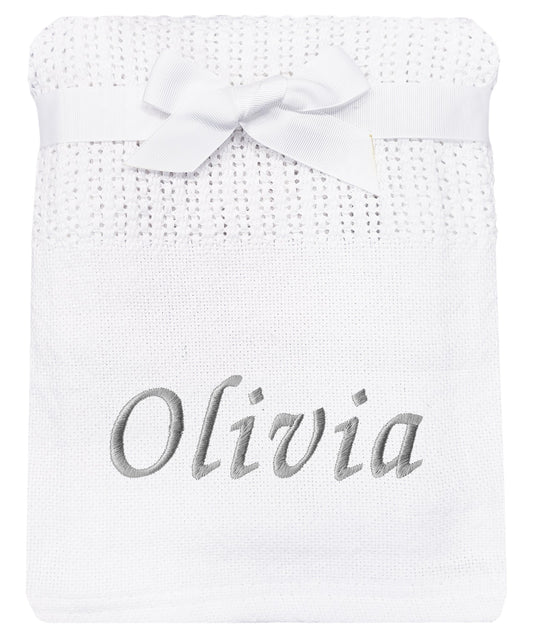 Personalised White Baby Cellular Cotton Blanket