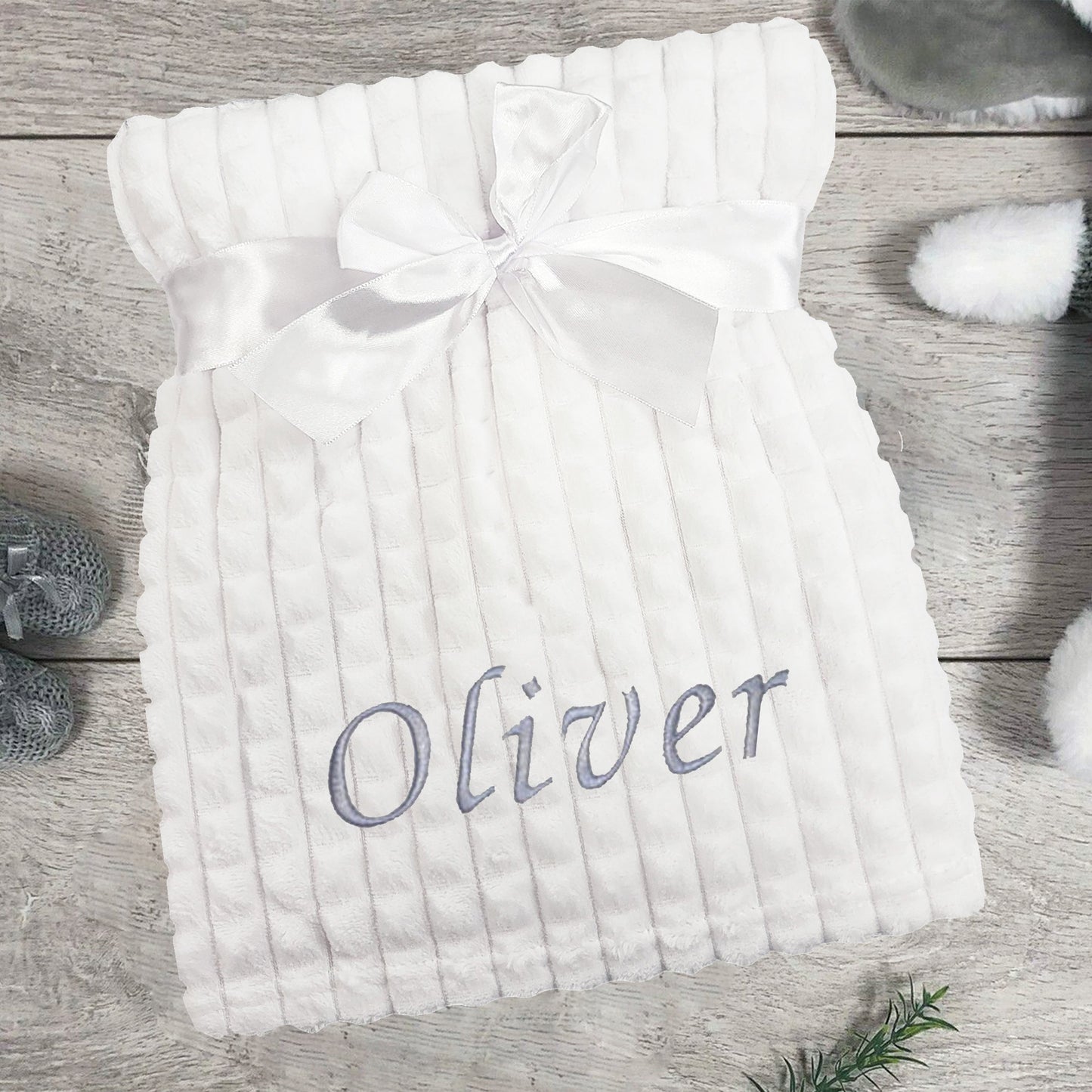 Personalised Baby White Squared Blanket