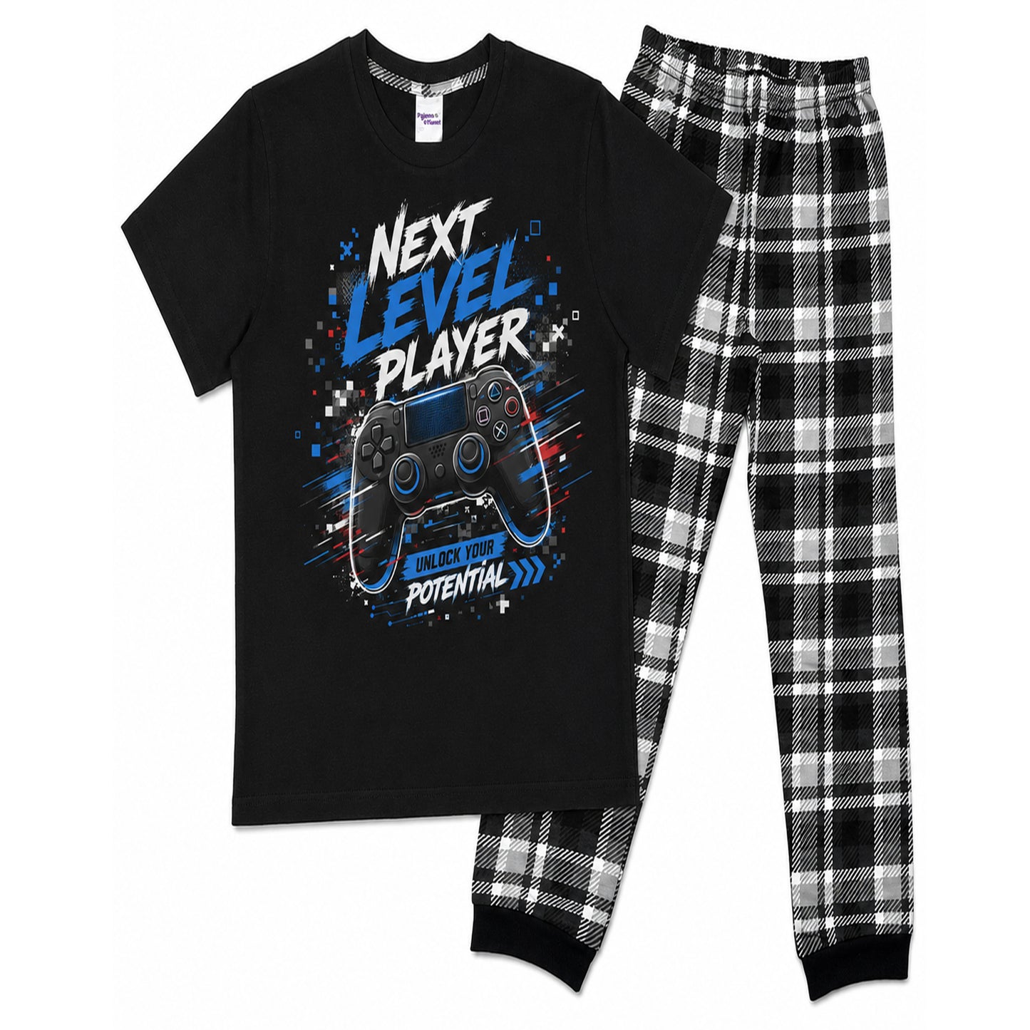 Kids Gamer Pyjamas - Blue Check
