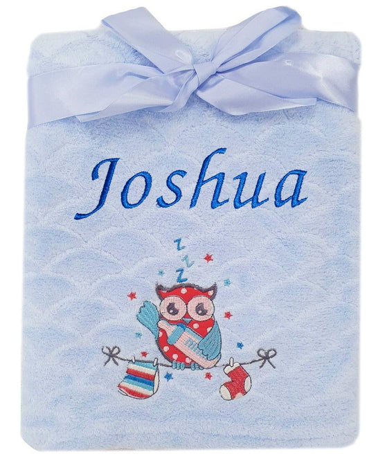 Personalised Baby Blue Owl Blanket