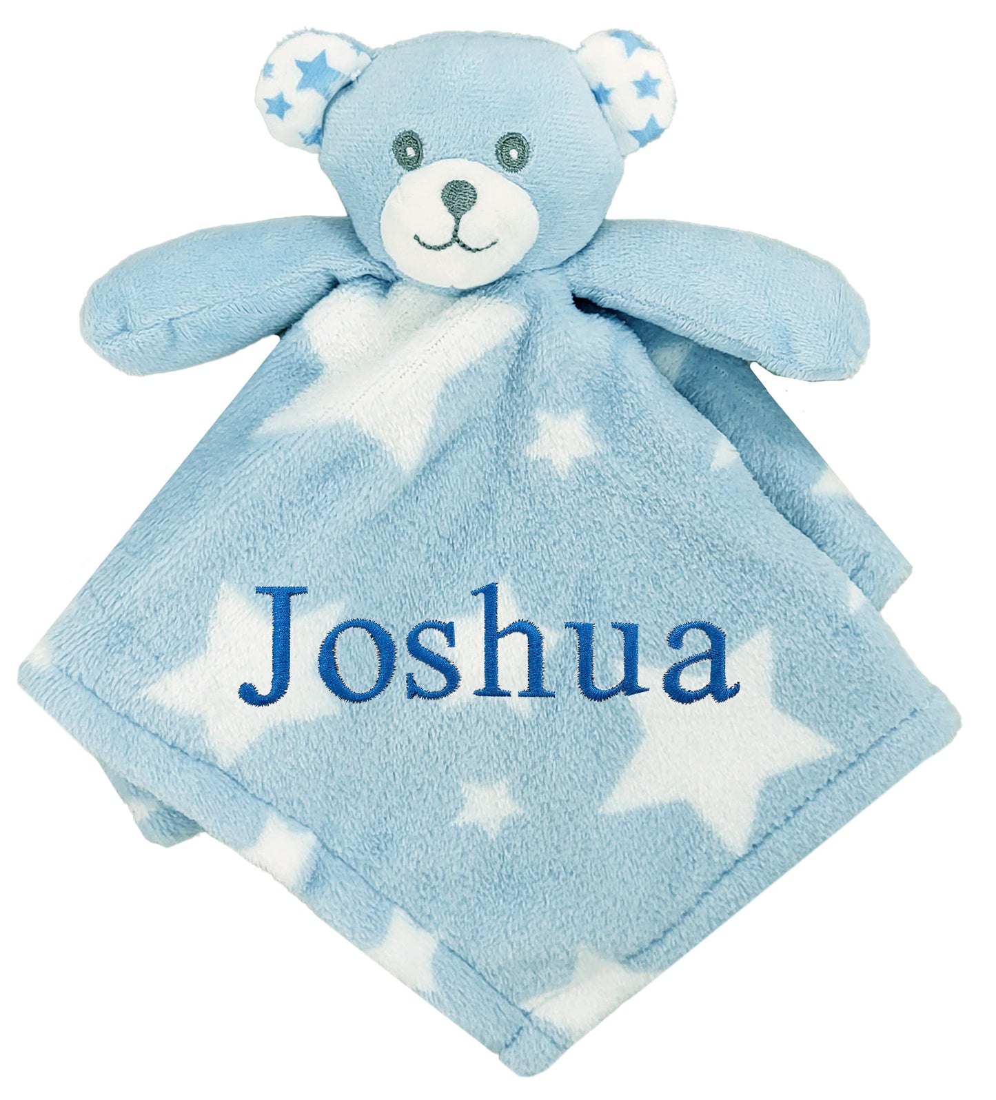 Personalised Baby Blue Star Teddy Comforter Blanket Set