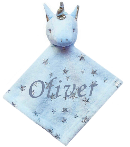 Personalised Baby Unicorn Star Comforter Blanket - Blue