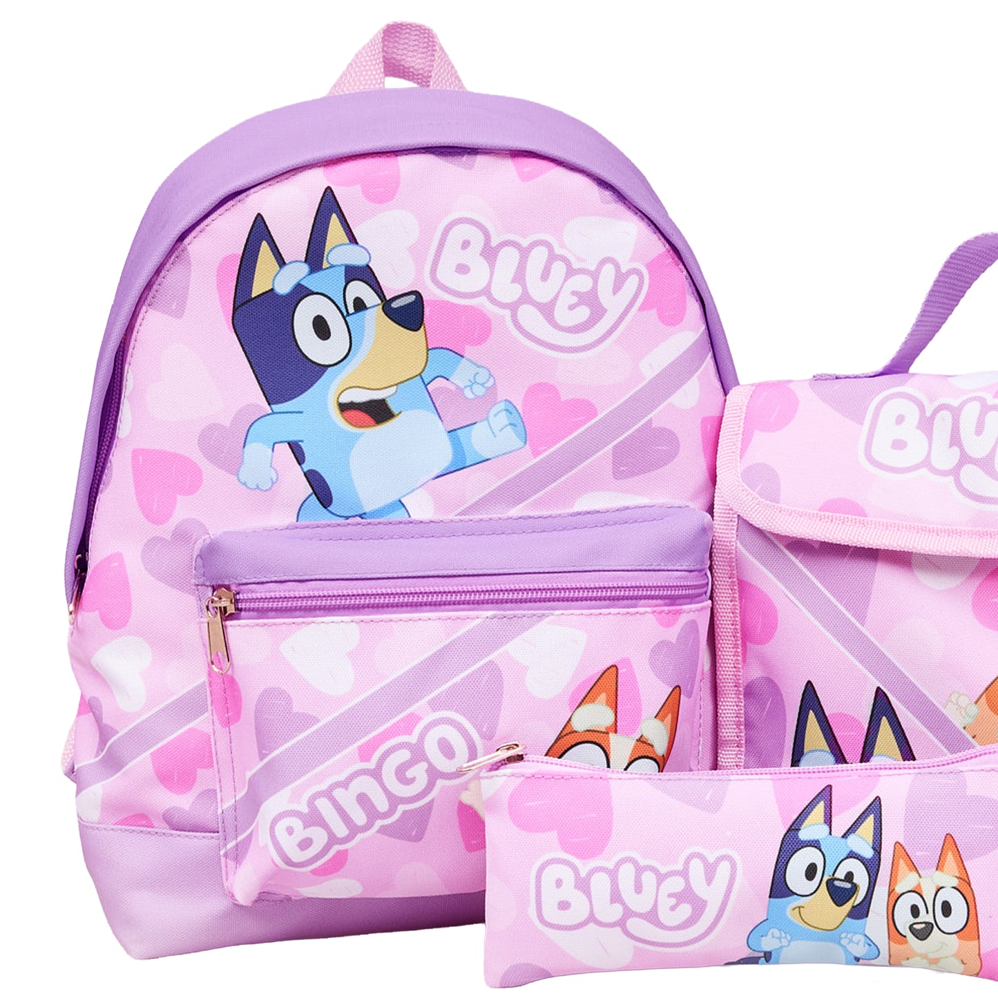Bluey Backpack, Lunch Bag, Pencil Case Set - Pink Lilac