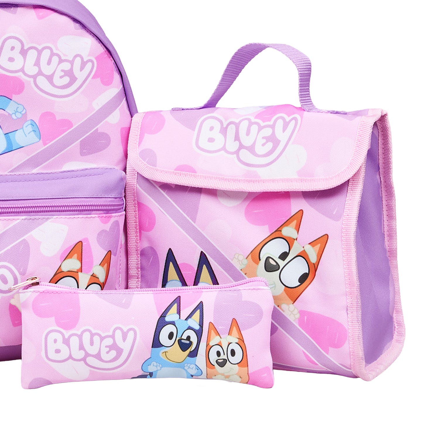 Bluey Backpack, Lunch Bag, Pencil Case Set - Pink Lilac