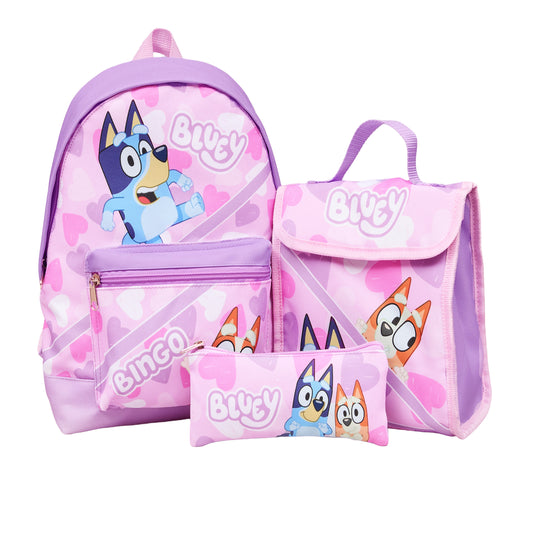 Bluey Backpack, Lunch Bag, Pencil Case Set - Pink Lilac