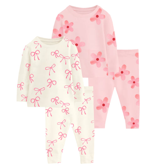 Baby Girl Bow and Flower 2 Pack Pyjamas