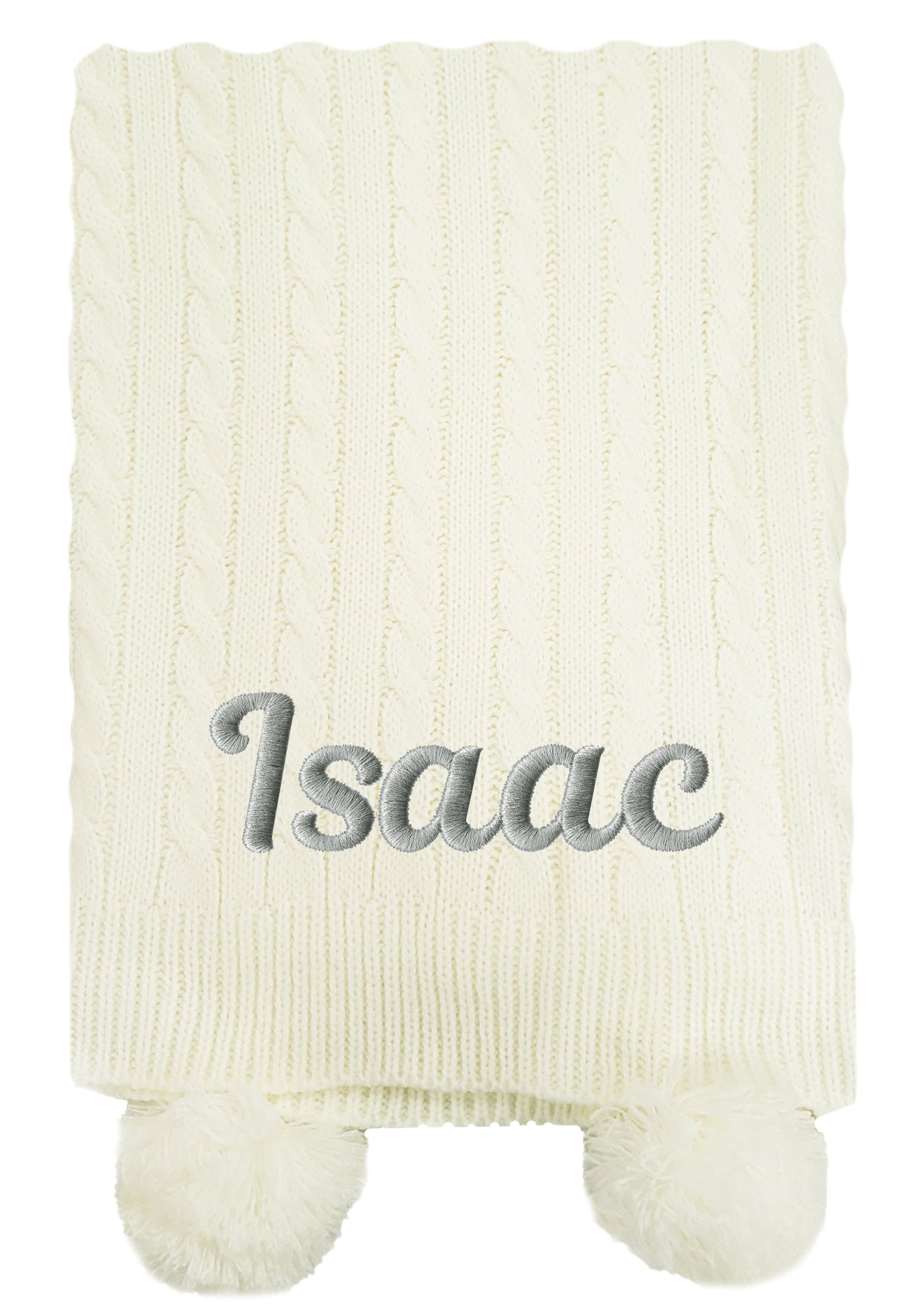 Personalised Baby Knitted Pom Pom Blanket - Cream