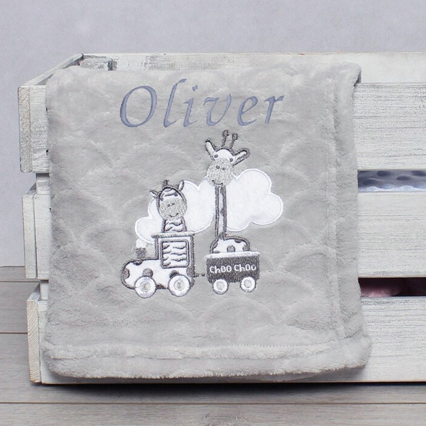 Personalised Baby Animal Grey Blanket