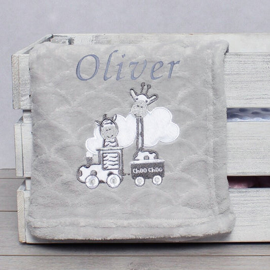 Personalised Baby Animal Grey Blanket