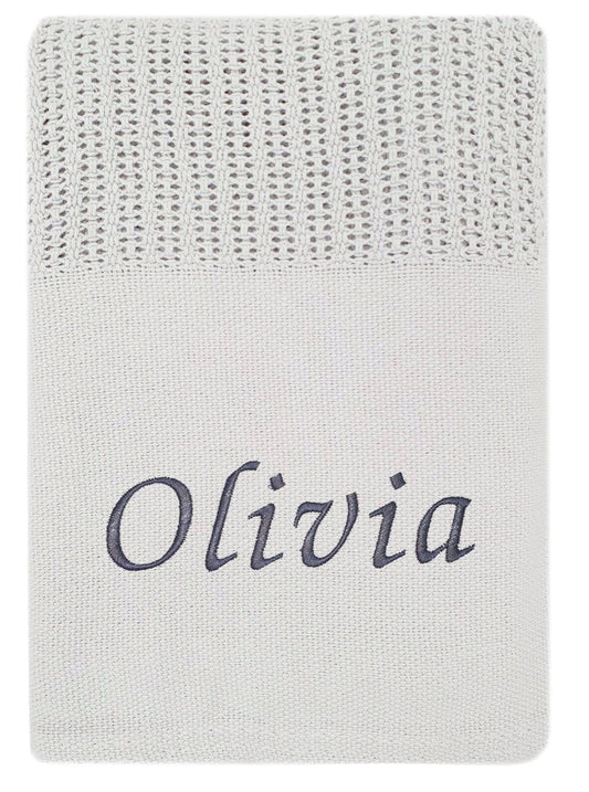 Personalised Baby Grey Cellular Cotton Blanket