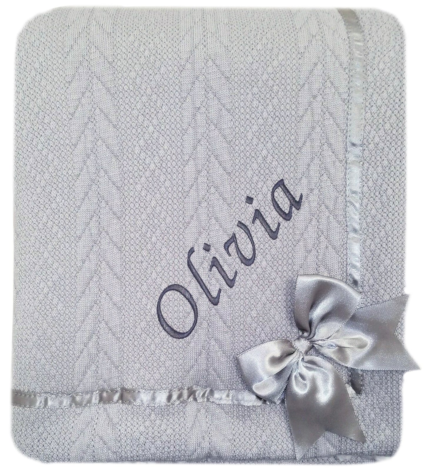 Personalised Baby Grey Knitted Bow Blanket