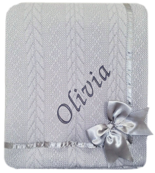 Personalised Baby Grey Knitted Bow Blanket