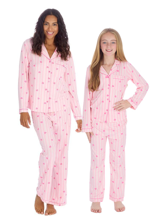 Matching Pyjamas for Ladies and Girls - Heart Striped
