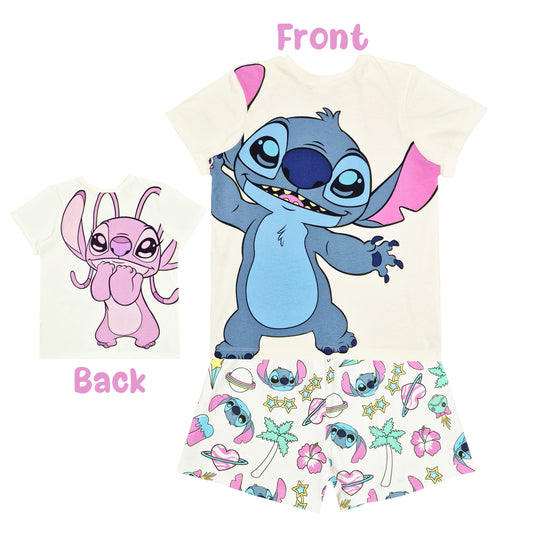 Disney Lilo & Stitch Short Girls Pyjamas - Cream Front & Back Top