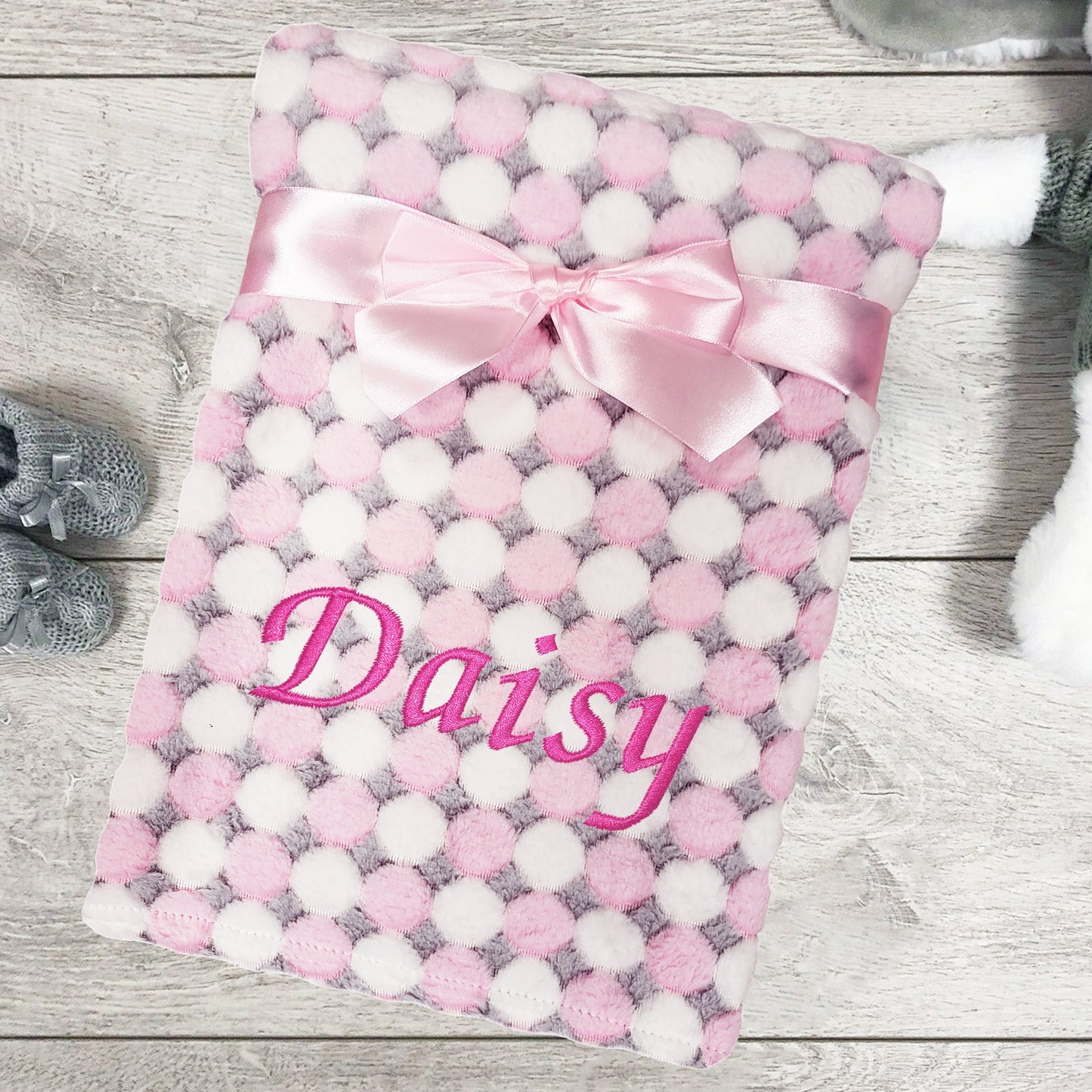 Personalised Baby Pink Spotty Blanket