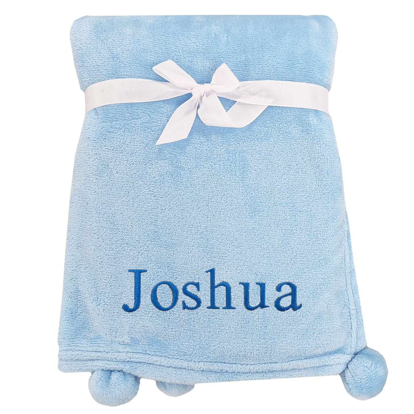 Personalised Baby Elephant Comforter Pom Pom Blanket Set - Blue