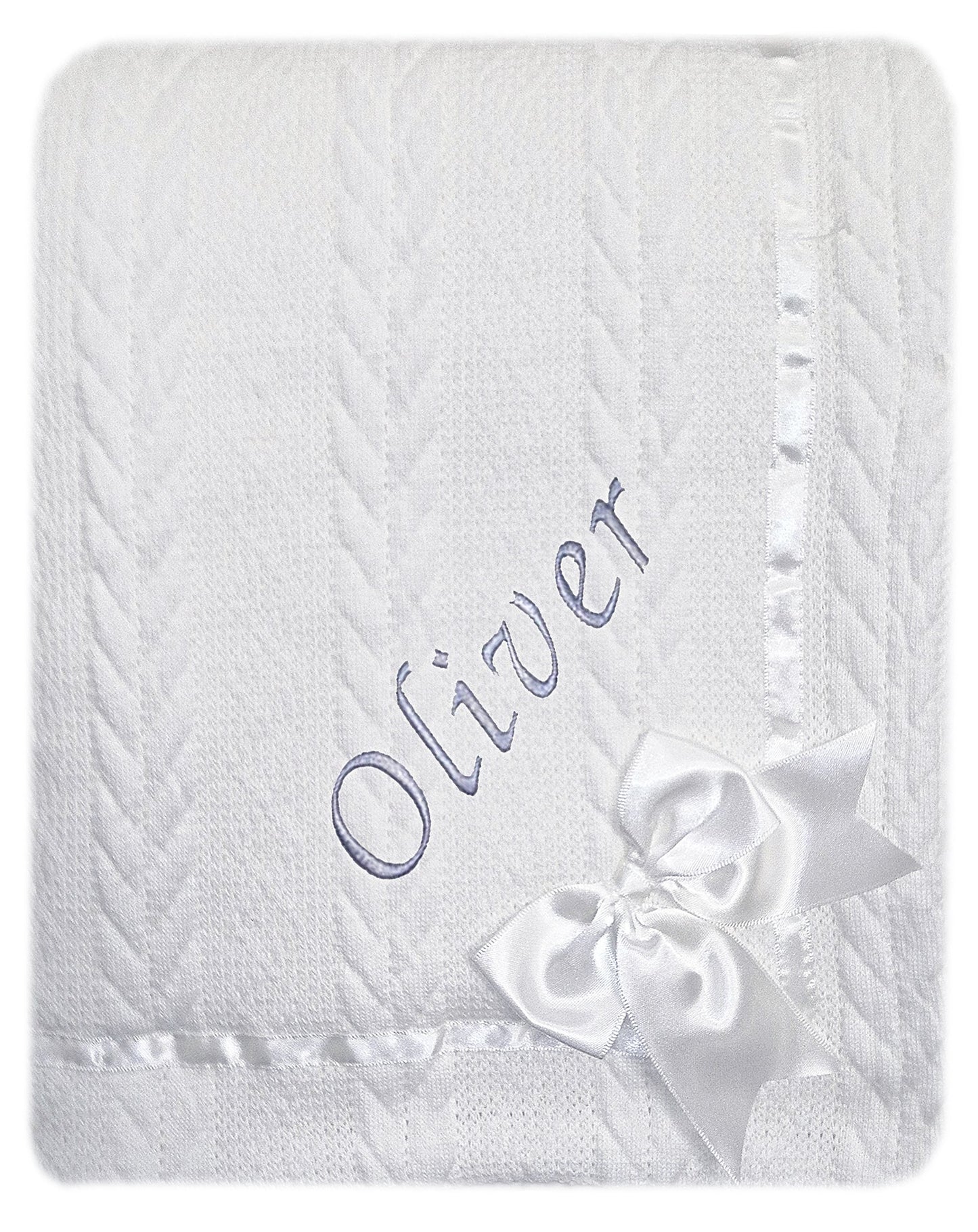 Personalised Baby White Knitted Bow Blanket