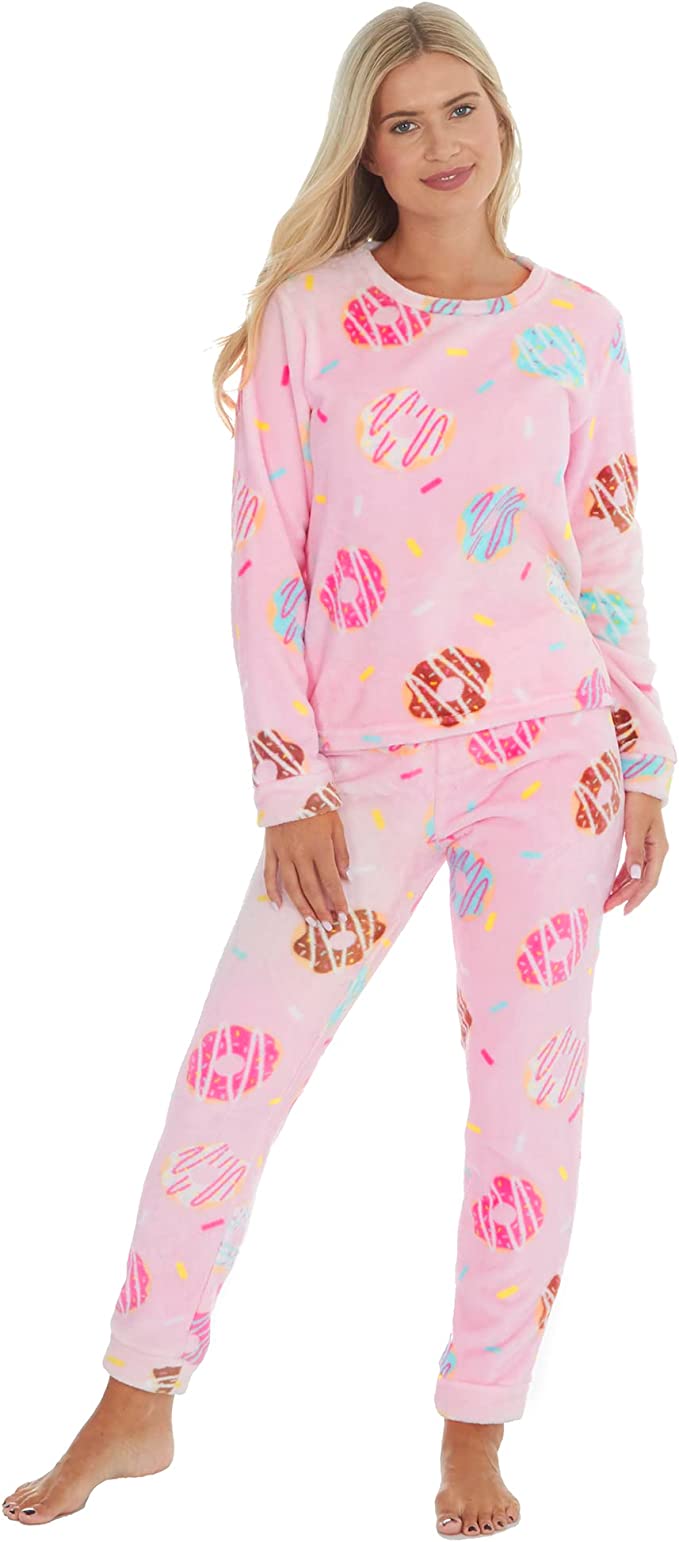 Ladies Girls Family Matching Fleece Pyjamas - Donut