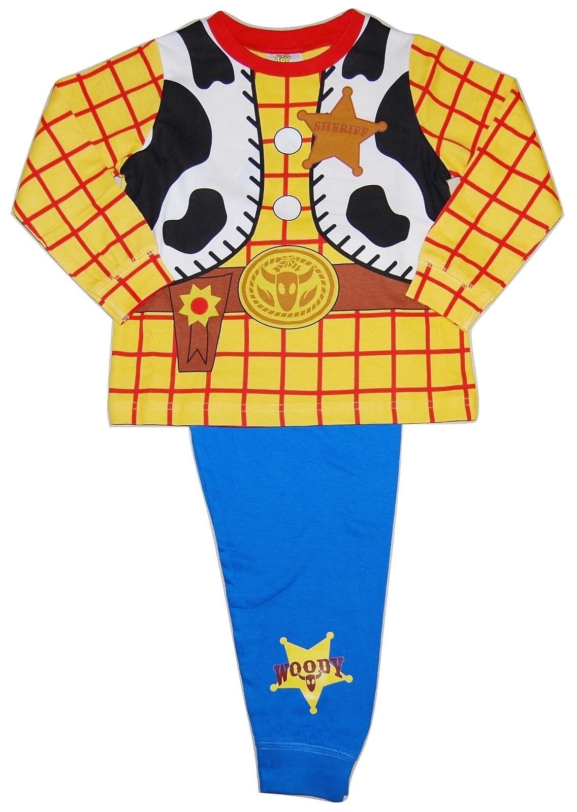 Boy's 'Woody' Costume Pyjamas, featuring Woody Shirt design on Top, and Woody logo on Bottoms.