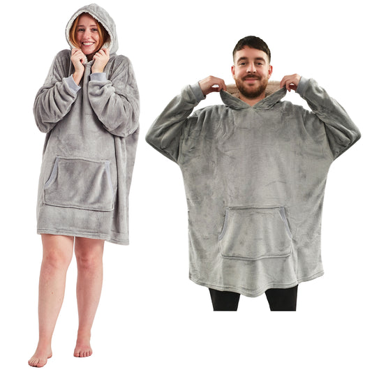 Ladies Mens Oversized Fleece Hoodie Hoody - Grey