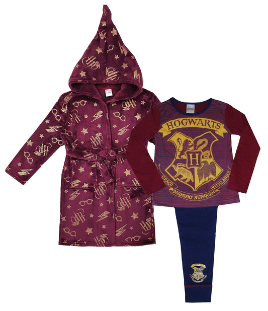 Girls Harry Potter Dressing Gown & Pyjama Set Bundle - Hogwarts
