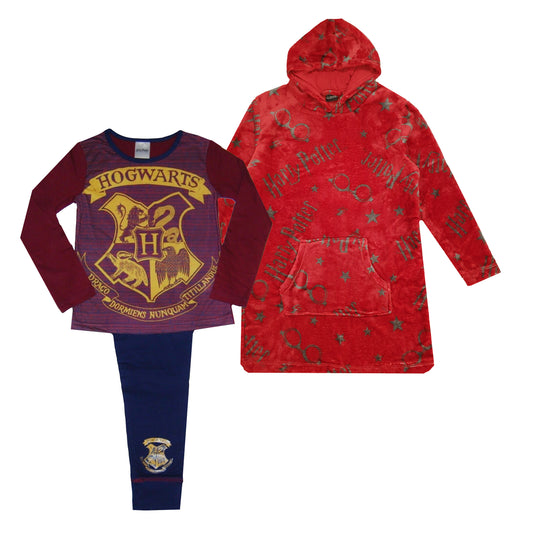 Girls Harry Potter Oversized Hoodie & Pyjama Set Bundle - Hogwarts